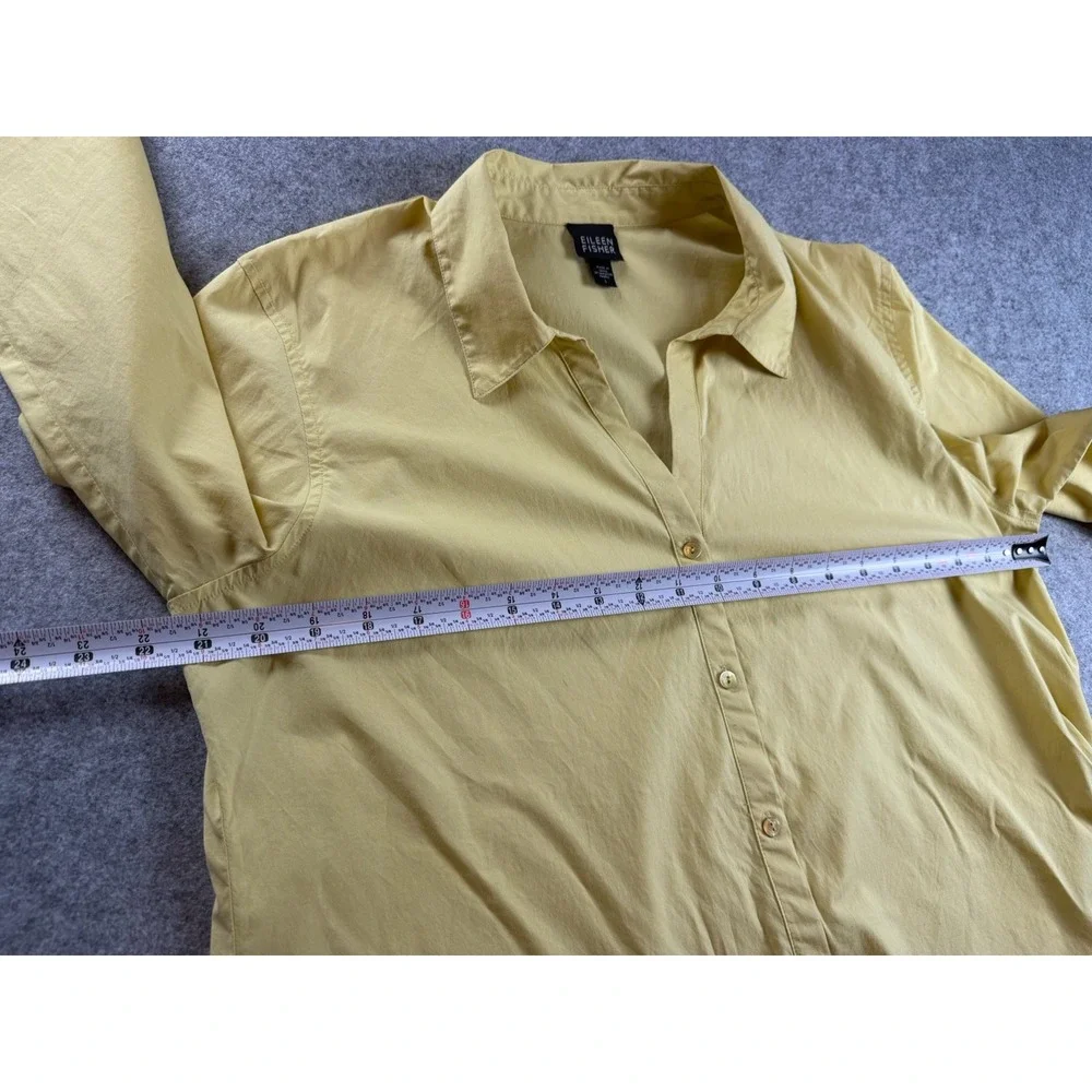 Eileen Fisher Women's L Stretch Cotton Button Up Long Sleeve Yellow Top *Read*